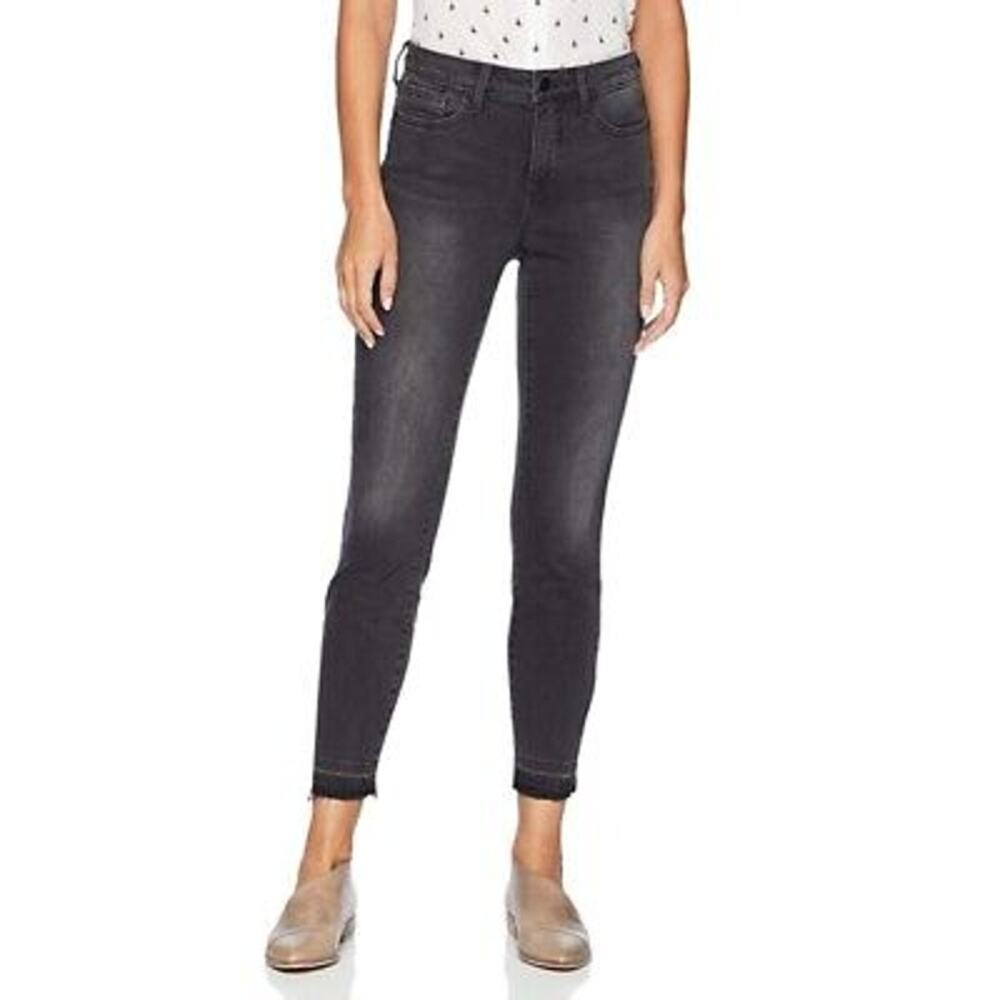 NYDJ Ami Skinny Jeans Released Hem Raw Frayed Distressed Olympic Gray Black 10